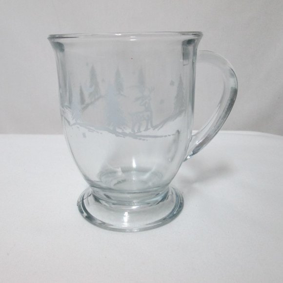 Anchor Hocking  Clear Glass Pedestal Mugs Set 2 reindeer trees Christmas Holiday - Picture 9 of 10